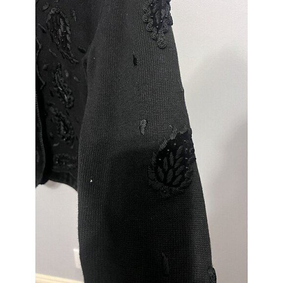 Michael Simon Beaded Cardigan Sweater Black Paisley Size M New With Tags - Picture 6 of 7